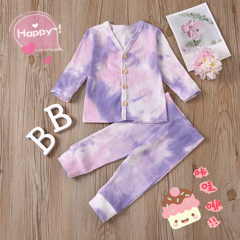 Amazon Foreign Trade New Children's Wear Children's Suit Tie Dye Pit Strip Baby Fashion European and American Spring and Autumn Two-piece Set