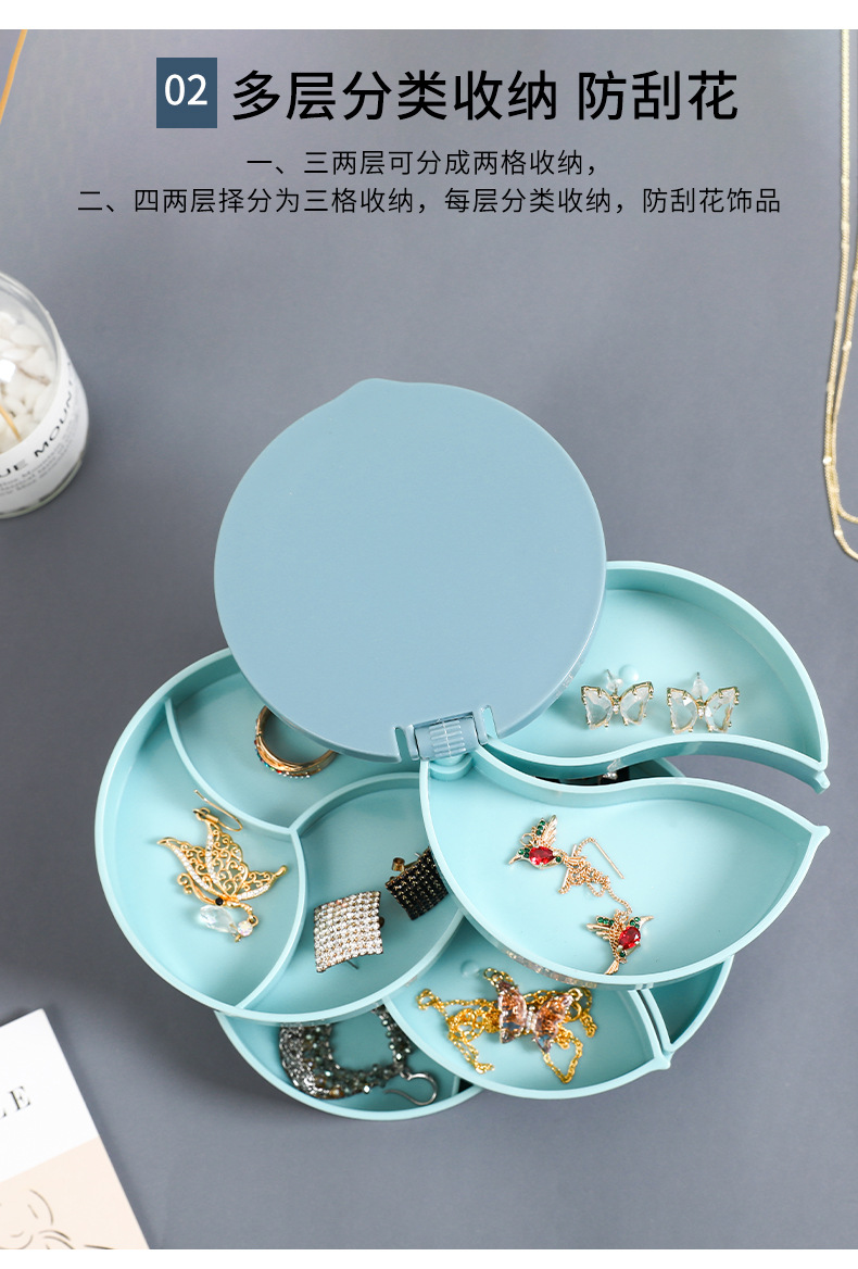 厂家新一代四层首饰盒化妆镜饰品盒360度旋转化妆饰品收纳箱详情15