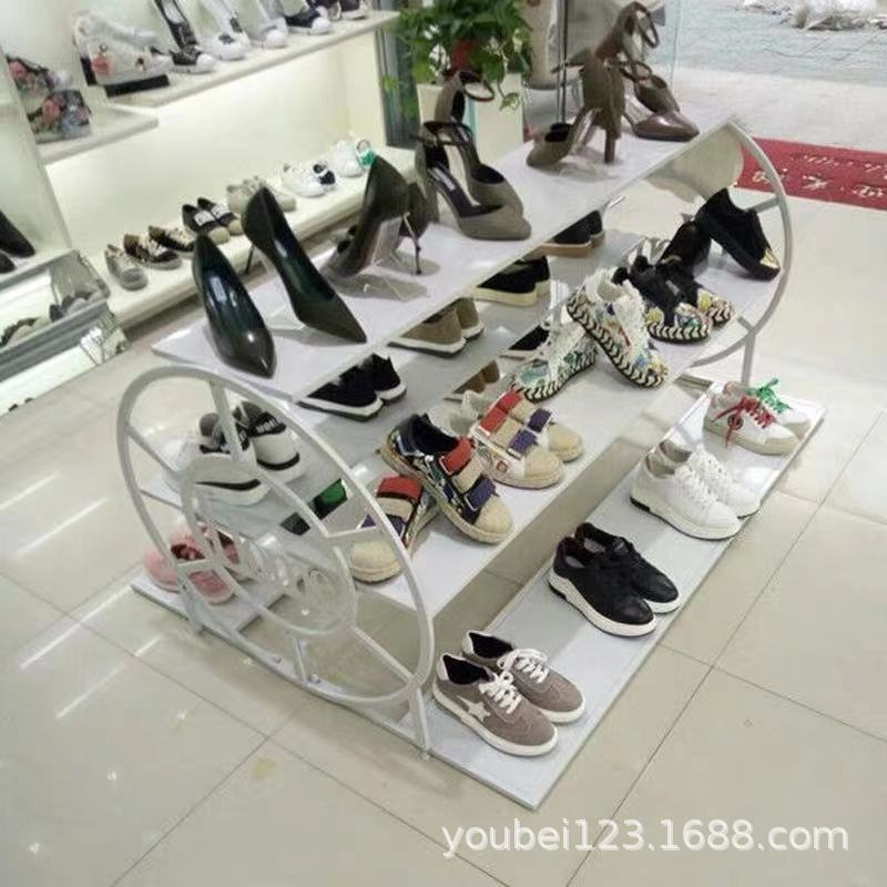 鞋店鞋架展示架店鋪落地中島貨架多層包包流水台梯形服裝店陳列架