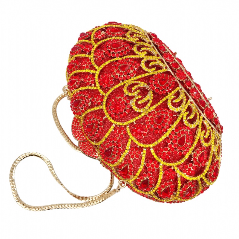 Túi clutch dạ tiệc nữ đính đá kim cương đỏ hình vương miện, xách tay hoặc đeo chéo 20x7x13 cm — Màu đỏ, Màu hồng chi tiết 19