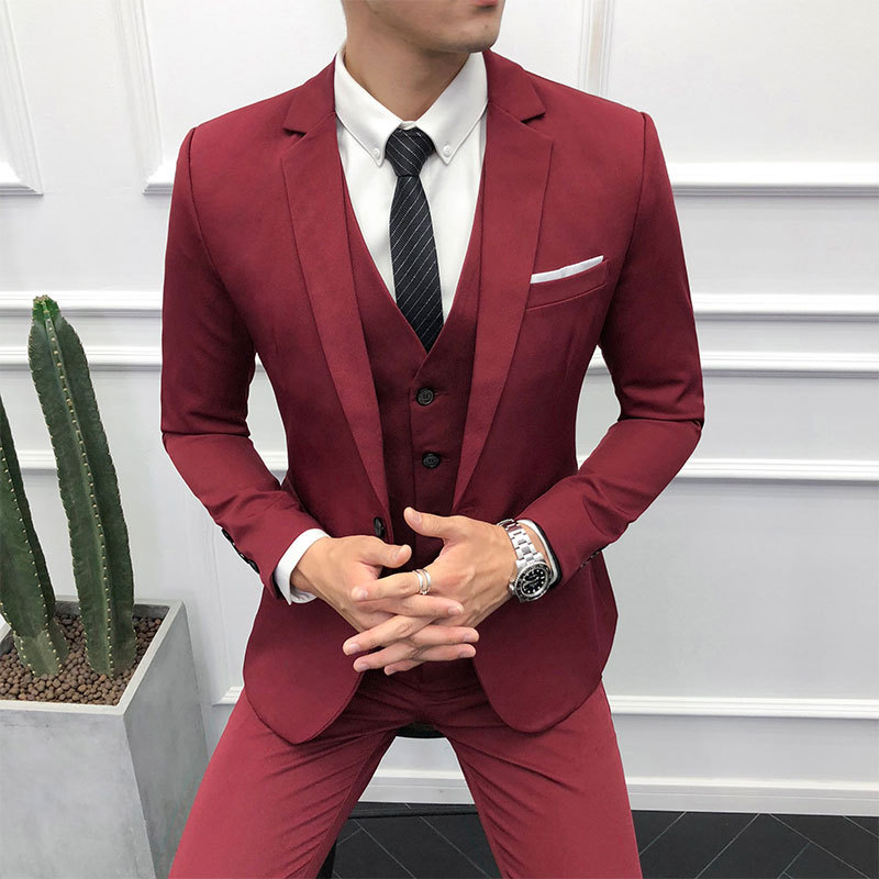 Men's clothing men's groom's suit three piece Korean style slim casual work suit suit men's clothing_voghion.com