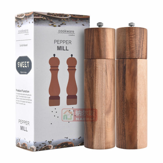 Cylindrical Mill Acacia Wood Pepper Mill Ceramic Core Manual Pepper Mill Multi-use Seasoning Bottle Kitchen Tools