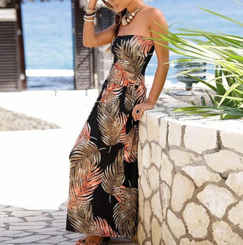 New summer new European and American women's dress tube top one-collar sleeveless strapless loose dress