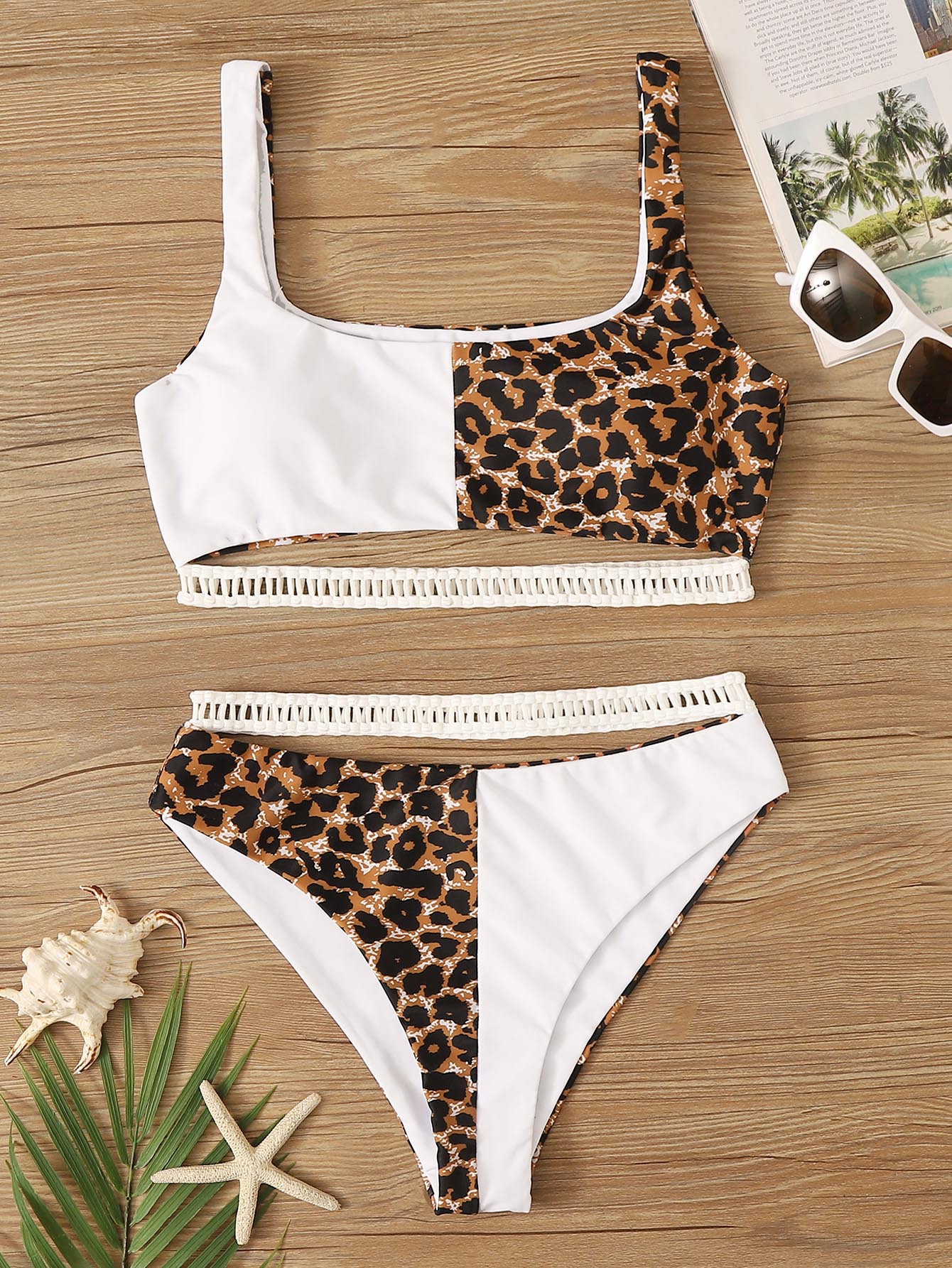 new leopard print color matching sexy split high waist bikini  NSHL31843