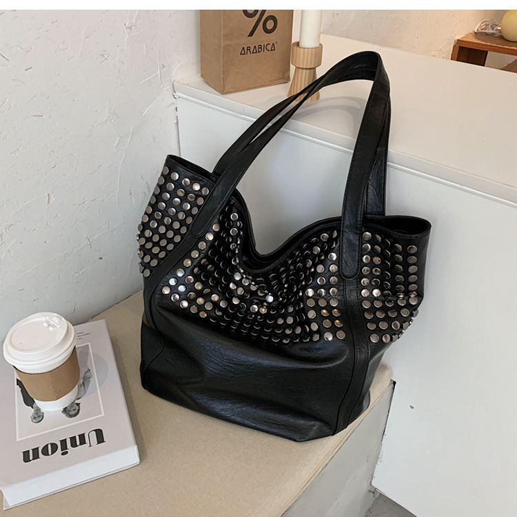 Pu Leather Material Women's Large Pu Leather Solid Color Streetwear Square Zipper Shoulder Bag Tote Bag