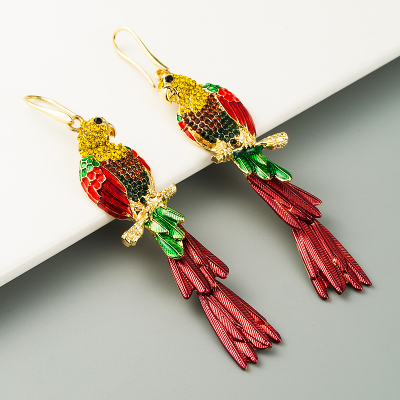 Fashion Ethnic Style Parrot Earrings Exaggerated Animal Alloy Rhinestone Earrings Trendy Wholesale Nihaojewelry display picture 4