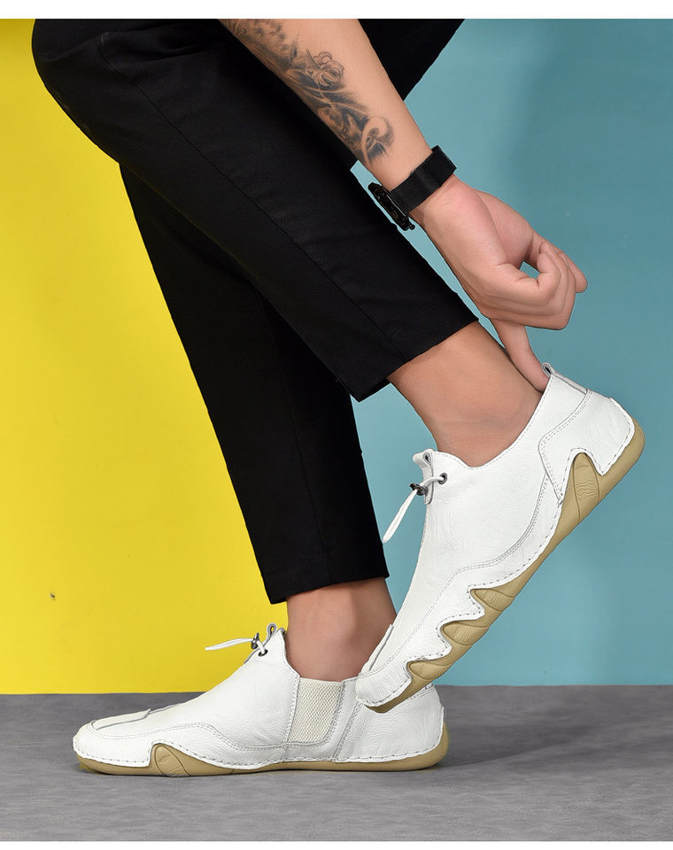 Giày sneaker nam da thật cỡ lớn, giày trắng mềm mũi tròn, gót thấp 1-3 cm — K2082 màu kaki, K2082 màu trắng, K2082 màu xám, K2082 màu đen chi tiết 16