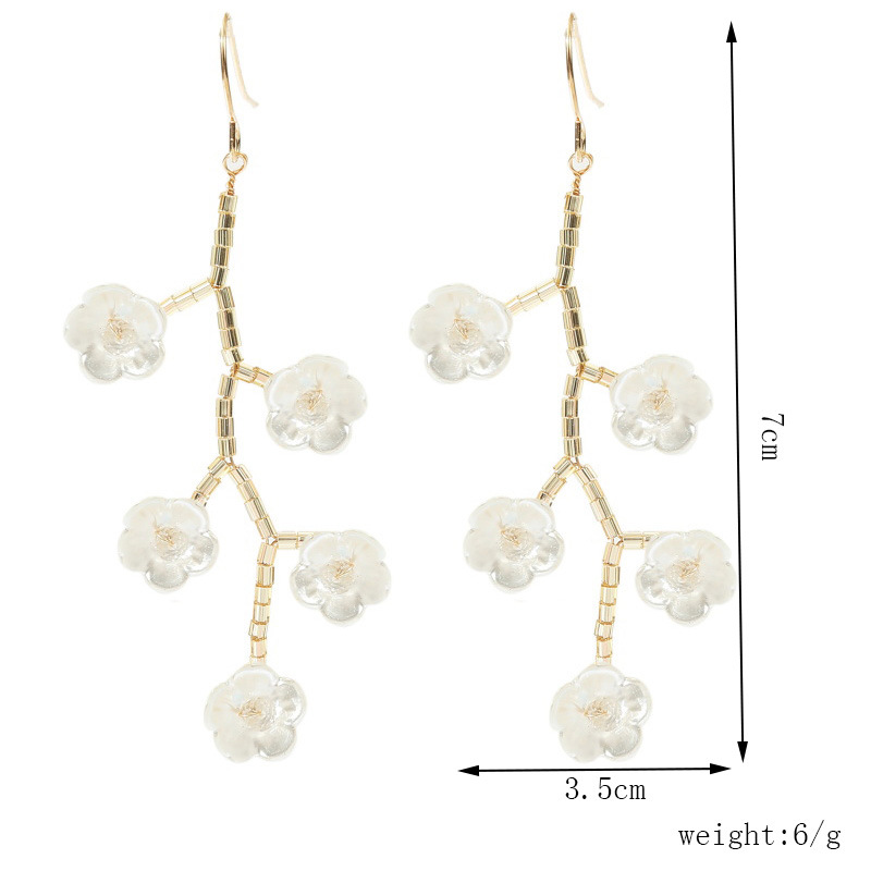 Korean  Long Hand-made Imitation Shell Tree Branch Flower Earrings New Trend Woven Crystal Earrings Jewelry Wholesale Nihaojewelry display picture 1