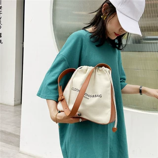 网红韩版帆布水桶包女2020新款潮韩版百搭大容量单肩斜跨包 批发