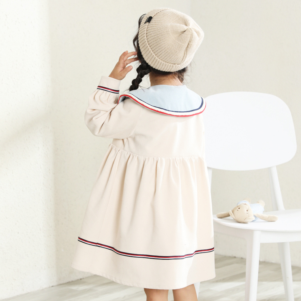 韩版长袖童装连衣裙撞色女小童服装时尚潮款学院风休闲裙 儿童