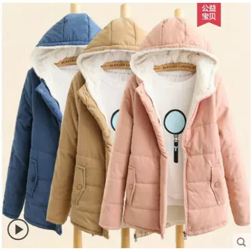 2022 Autumn And Winter New Plush Thickened Korean Hooded Cotton Padded Clothes Women's Long Sleeved Bread Clothes Cotton Padded Jacket College Style - ShopShipShake