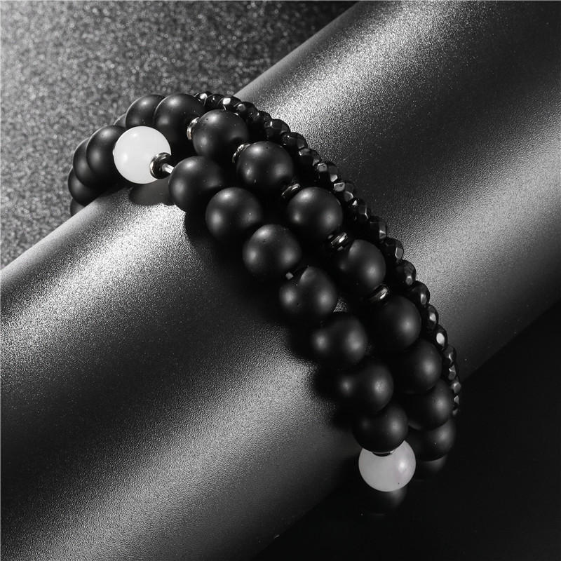 Fashion Jewelry Retro Wild Natural Energy Stone Bracelet White Jade Diamond Ball Three-piece Bracelet Bracelet Set display picture 5