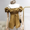 Alice tearful Paige fold Broad leg shorts 2020 puff sleeve Waist strapless Jumpsuits