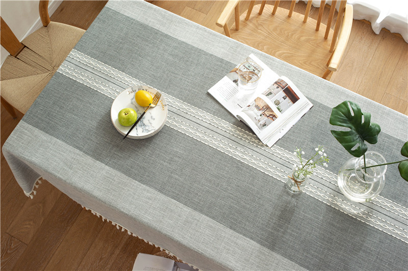 INS Cross-border Jacquard-Tischläufer, Baumwoll-Leinen-Tischdecke mit Quasten, rechteckige Couch- und Esstischdecke_voghion.com