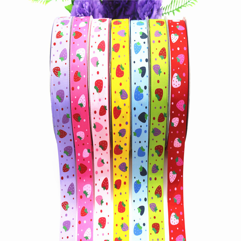 2.5MM草莓罗纹带韩国发饰diy手工材料蝴蝶结发夹丝带印花织带材料