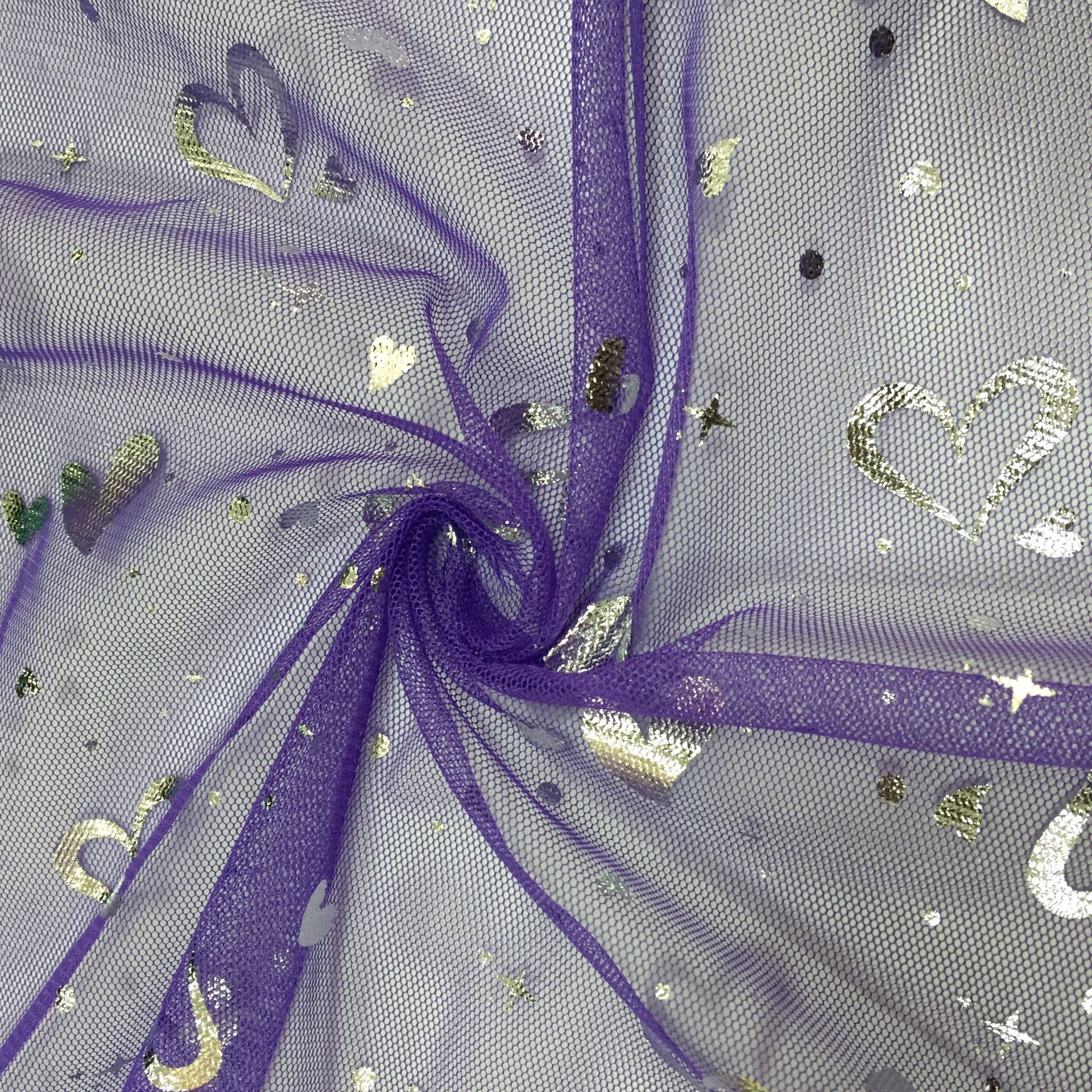 童装服装面料 爱心图案 网布两套色印金 厂家销售   底布可选