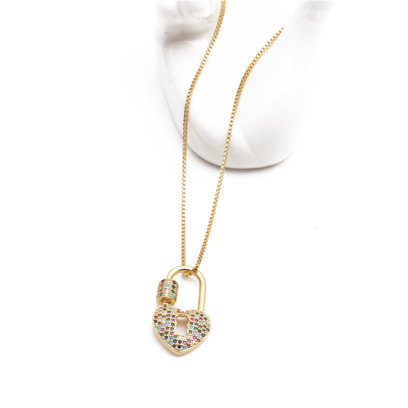 New microinlay zircon heart lock necklace nihaojewelry wholesalepicture3