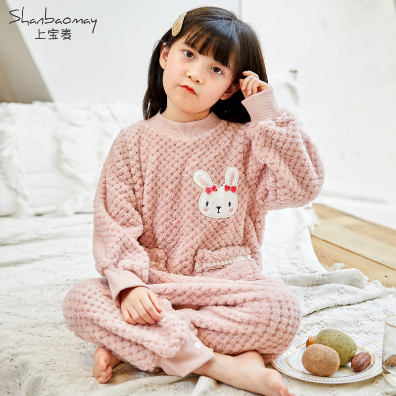 상마이 새 가을과 겨울 어린이 원피스 파자마 소년 소녀 플란넬 파자마 잠옷 원피스 두꺼운 따뜻한