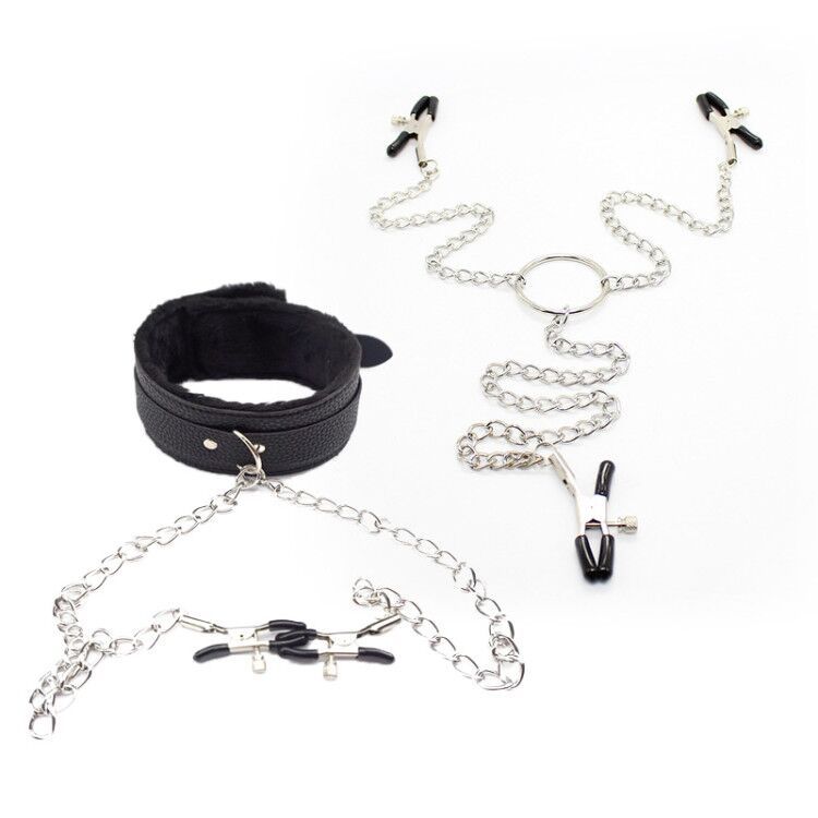 情趣乳夹颈圈 脖子套乳夹，三头链条乳夹 咪咪奶头夹成人情趣用品|ms