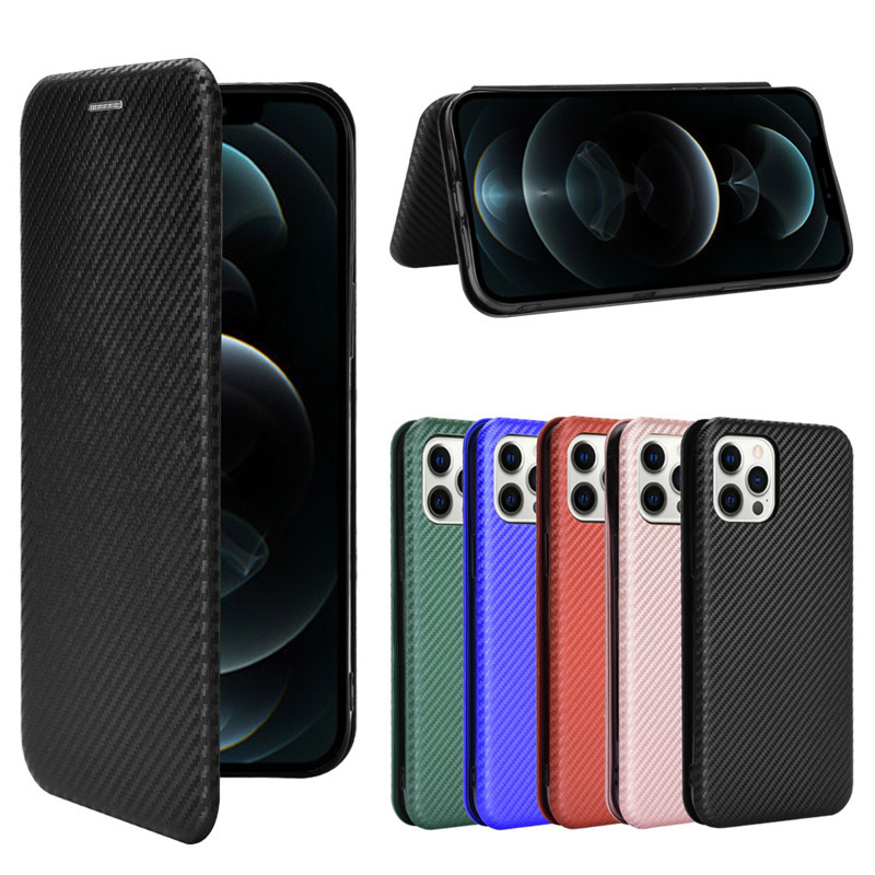For Apple iphone 12 5.4 Mini protective case card magnetic carbon fiber flip leather phone case