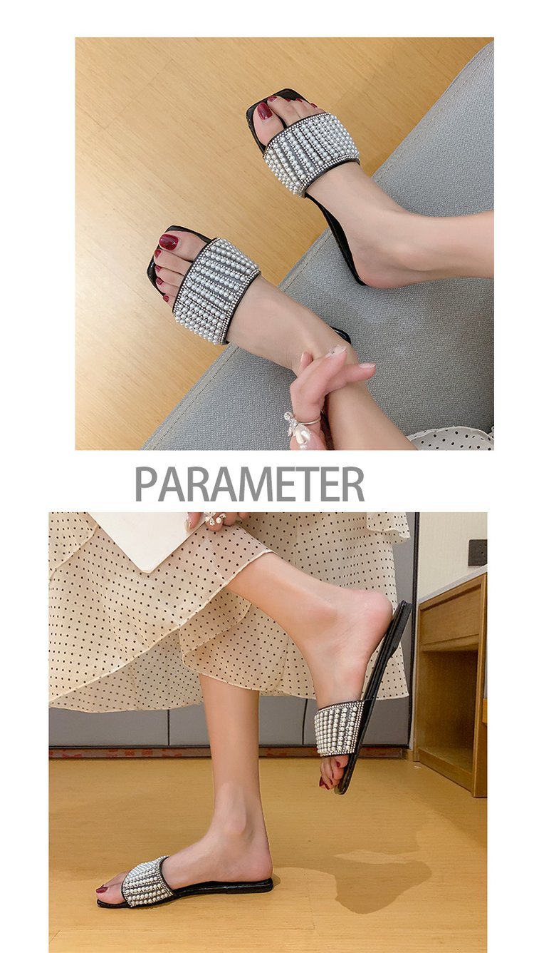 Sandalias planas con perlas mujer chanclas de verano playa_voghion.com