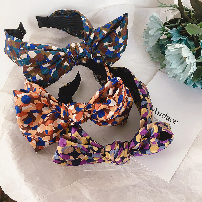 New Retro Color Check Top Knot Bow Tie Wild Headband Hair Accessories Headdress Wholesale Nihaojewelry display picture 1