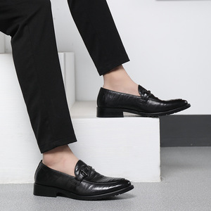 男鞋山羊皮男士婚鞋真皮正装皮鞋男一脚蹬商务休闲皮鞋男一件代发