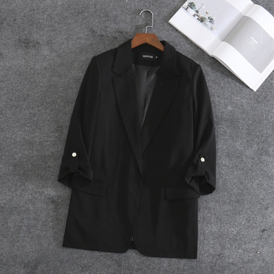 大碼女裝2020春季中長款時尚卷袖休閑西服寬松顯瘦西裝外套412003