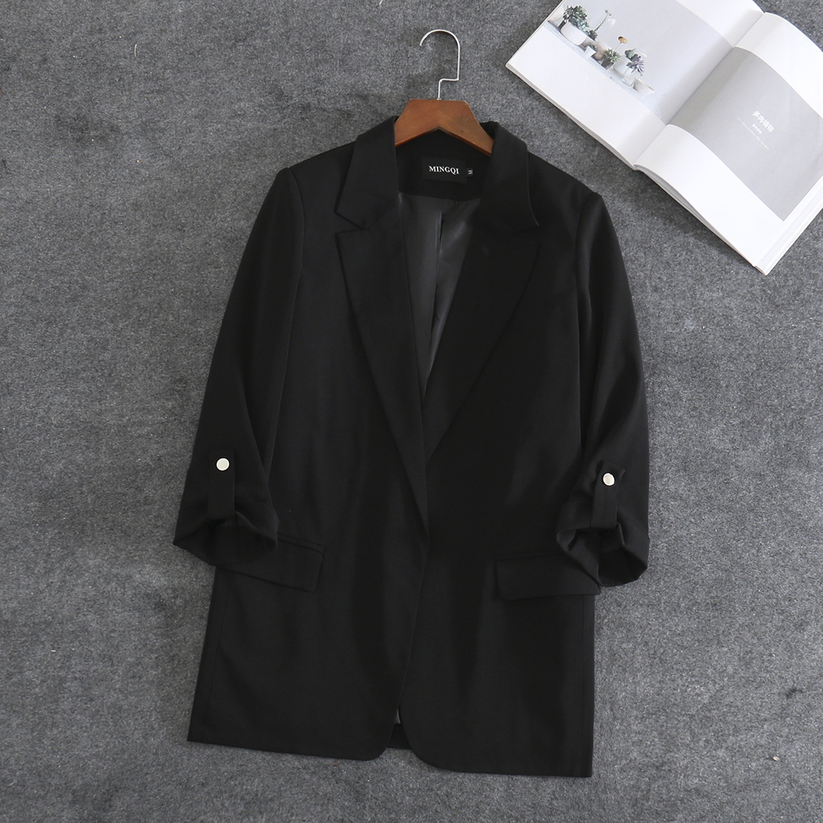 大碼女裝2020春季中長款時尚卷袖休閑西服寬松顯瘦西裝外套412003