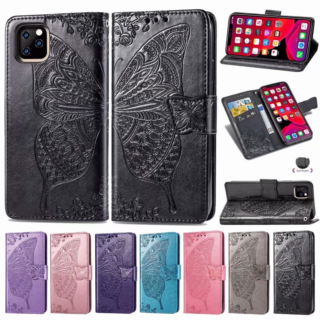 适用索尼Xperia5压纹蝴蝶手机皮套谷歌Pixel4插卡压花一加8保护套