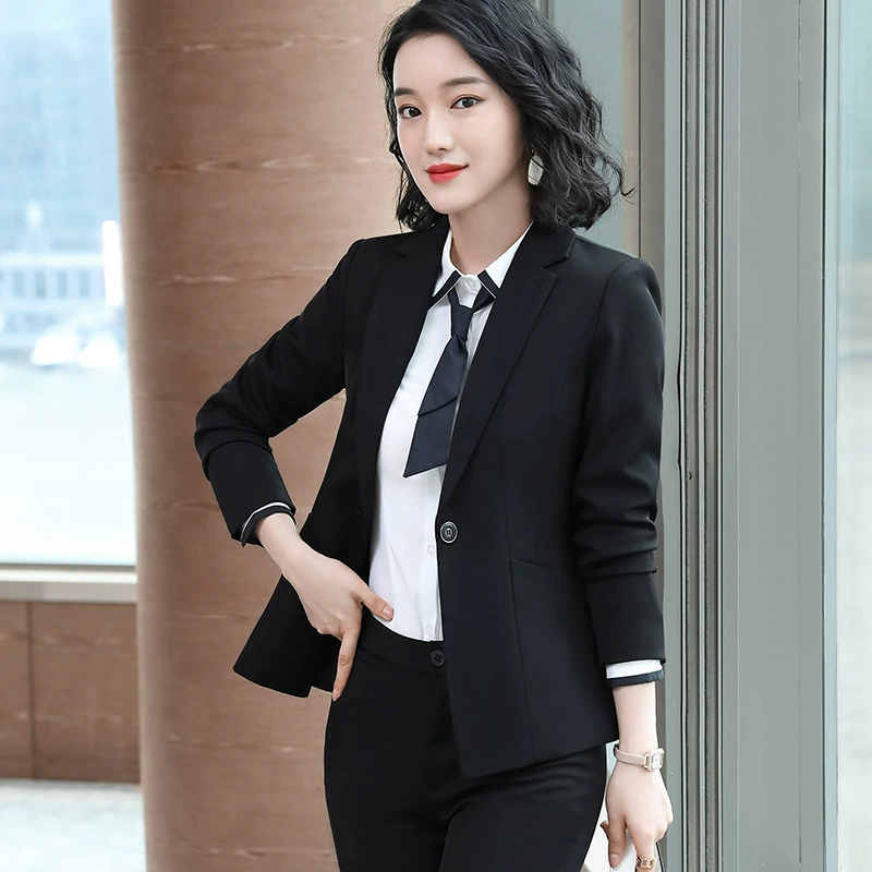 Black autumn demi-season set, classic suit jacket, overall, plus size, fitted