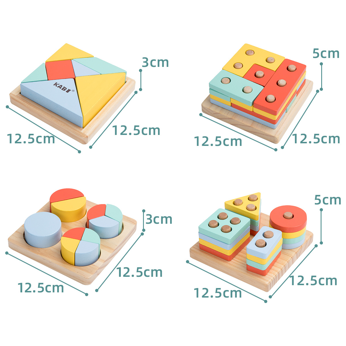 Montessori rompecabezas de bloques de construcción de madera de cuatro piezas de educación temprana para niños educativo geométrico material didáctico forma a juego tablero de 1-3 años