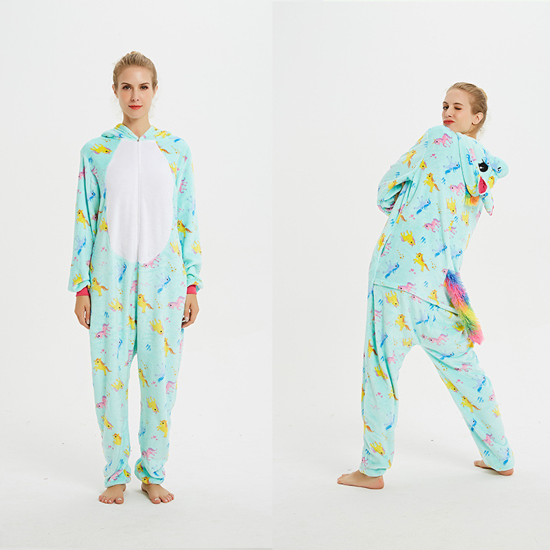 Pijamas de una pieza de coral grueso con diseño de animales de dibujos animados, franela cálida informal de manga larga, venta al por mayor del fabricante, gruesos y cálidos.