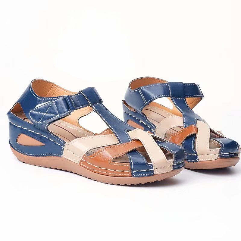 Cross-border Amazon export women's shoes 2020 Summer new style European and American retro round-toe wedge heel cross-buckle women's sandals undefined