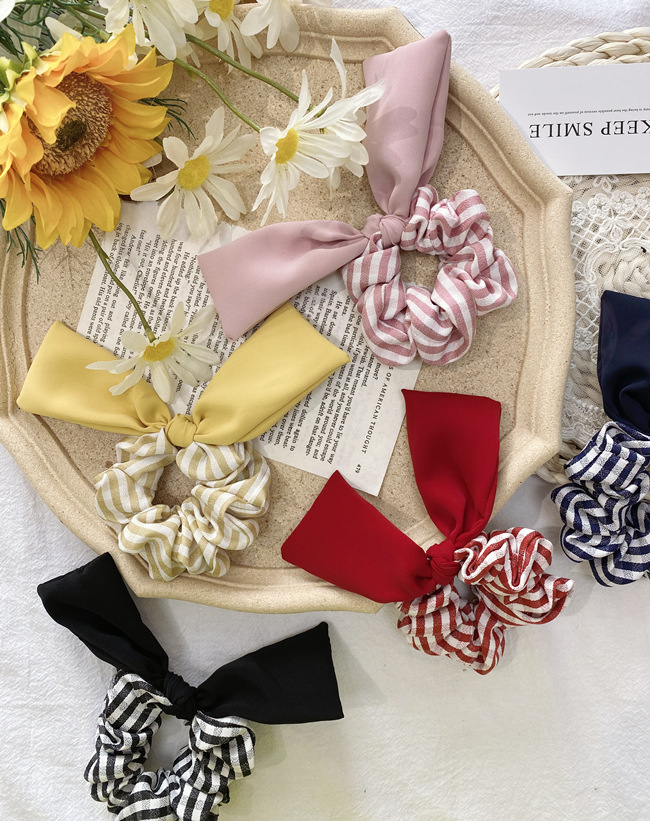 Hair Ring New Plaid Color Cloth Pig Fat Bow Hair Rope Headdress Scrunchies Wholesale display picture 1