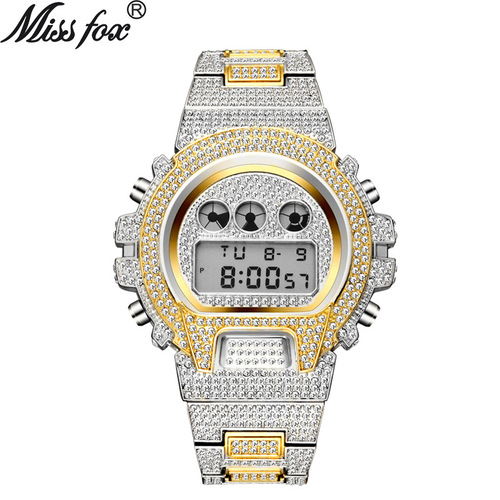 MISSFOX Japanese diamond-encrusted multifunctional fashion electronic watch, high-end diamond-encrusted waterproof men's watch factory direct sale