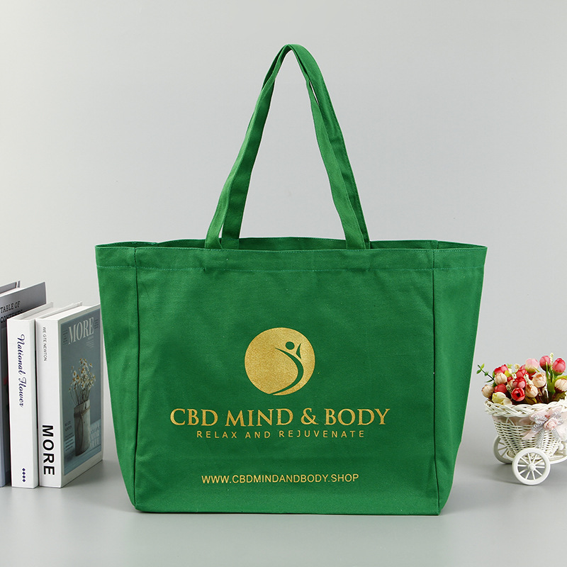 供应英文字母印刷帆布购物袋绿色印花帆布手提袋定制LOGO棉布袋