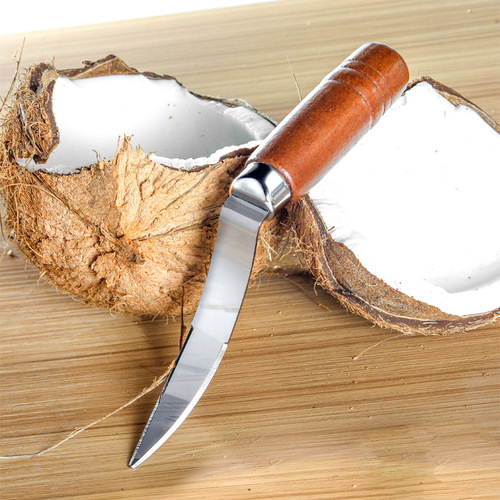 Factory supplies kitchen tools stainless steel coconut knife set old coconut opener wooden handle coconut knife kitchen utensils