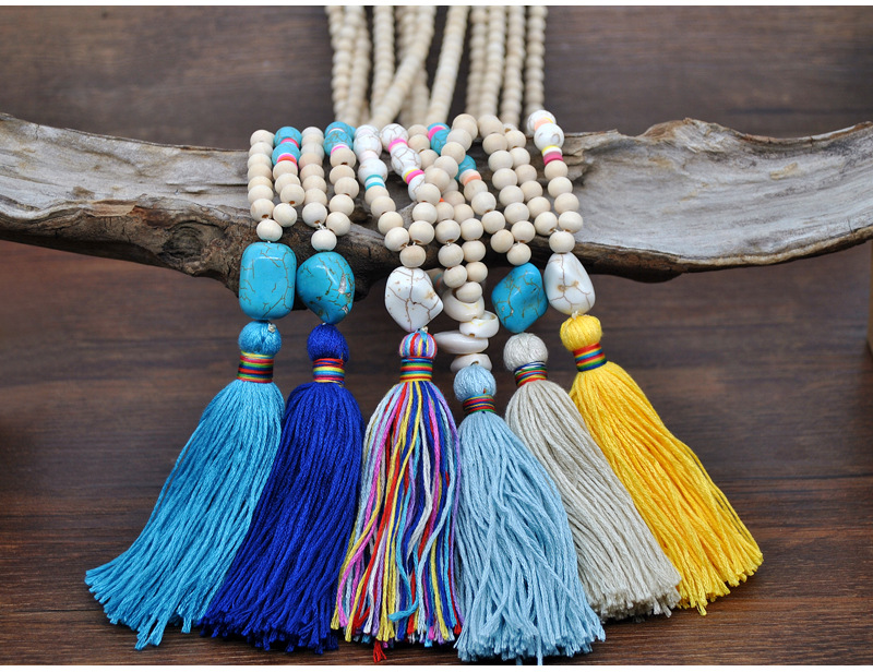 Holiday, Travel Occasion Wood, turquoise, soft clay Material Irregular, Tassel Pattern 1 Piece Fashion Tassel Wood Turquoise Soft Clay Beaded Women's Pendant Necklace