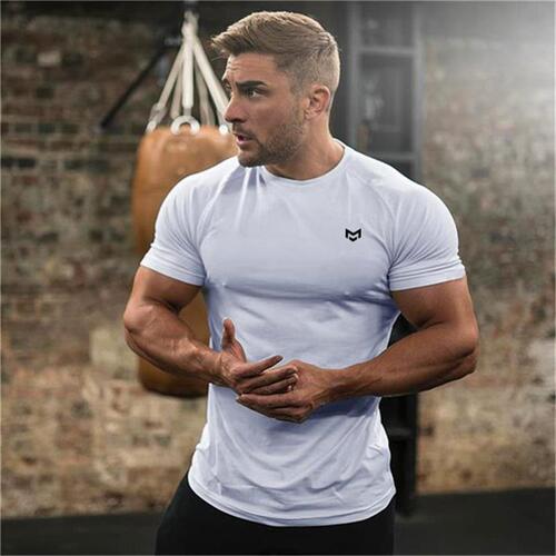 Muscle fitness clothing short-sleeved T quick-drying fitness clothing running training elastic quick-drying tights men's sports T-shirt summer