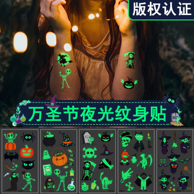 Manufactor Direct selling Halloween Noctilucent Tattoo stickers Cartoon Cobweb Pumpkin Face fluorescence tattoo Makeup Decorative stickers