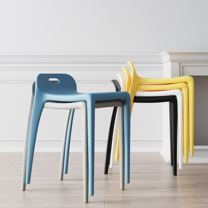 Plastic Stool Chair Restaurant Adult Dining Chair Fashion Creative Dining Table Bench Living Room Square State Omma Bench Plastic