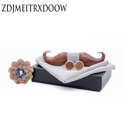 3D relief Black walnut Beard beard Bowtie Sternum Cufflinks pocket Kerchief suit wedding party Bowtie