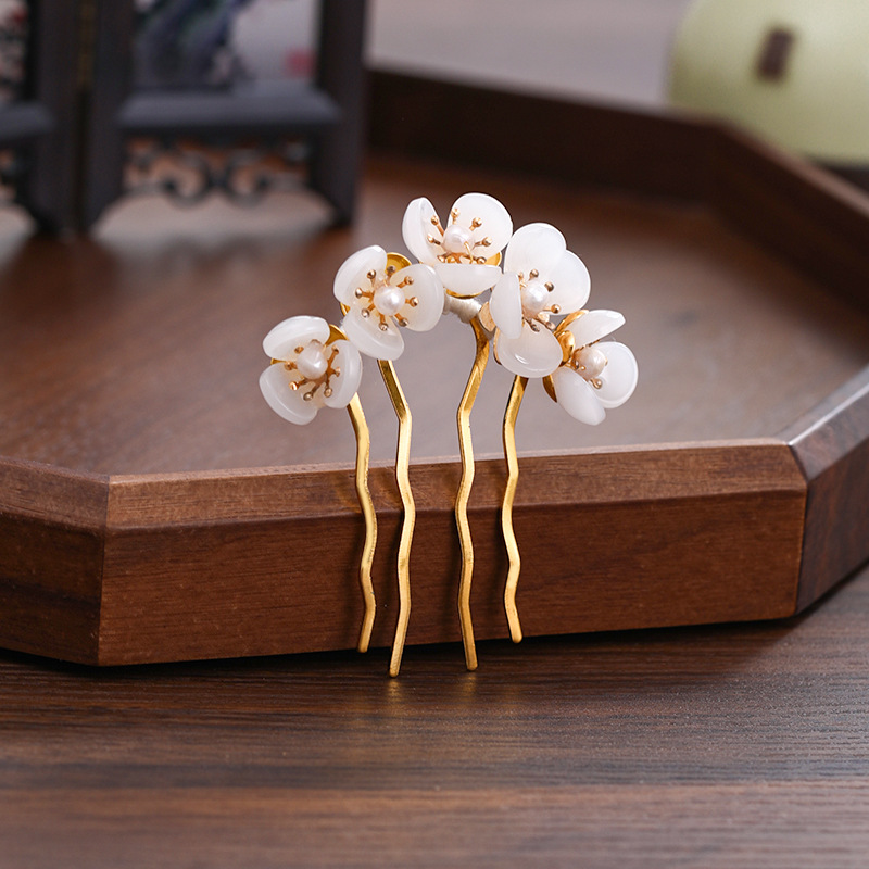 Chinoiserie, Retro Style Women's Chinoiserie Retro Flower Crystal Hair Sticks