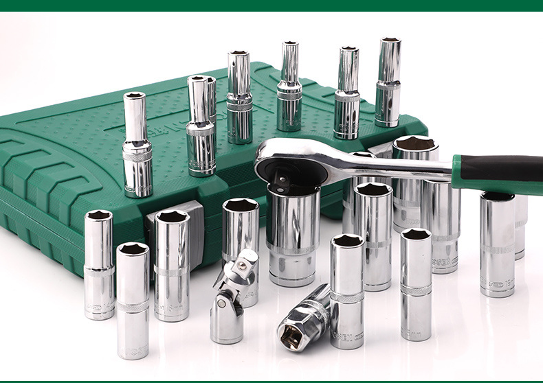 Tuosen Hardware Tools 28 Pieces Lengthened Hexagon Auto Repair Socket Wrench Set Manual Auto Repair Auto Protection Set