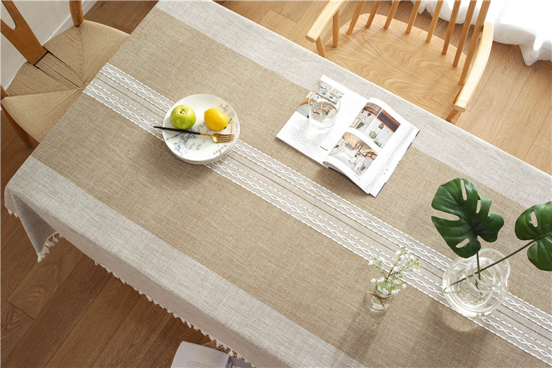 INS Cross-border Jacquard-Tischläufer, Baumwoll-Leinen-Tischdecke mit Quasten, rechteckige Couch- und Esstischdecke_voghion.com