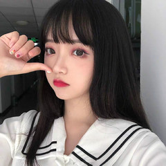 Manufacturer's wig for women with medium-long hair, air bangs, collarbone hair, shoulder-length straight hair, temperament, face-shaping, chemical fiber full wig