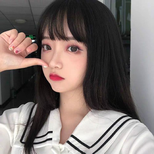 Manufacturer's wig for women with medium-long hair, air bangs, collarbone hair, shoulder-length straight hair, temperament, face-shaping, chemical fiber full wig