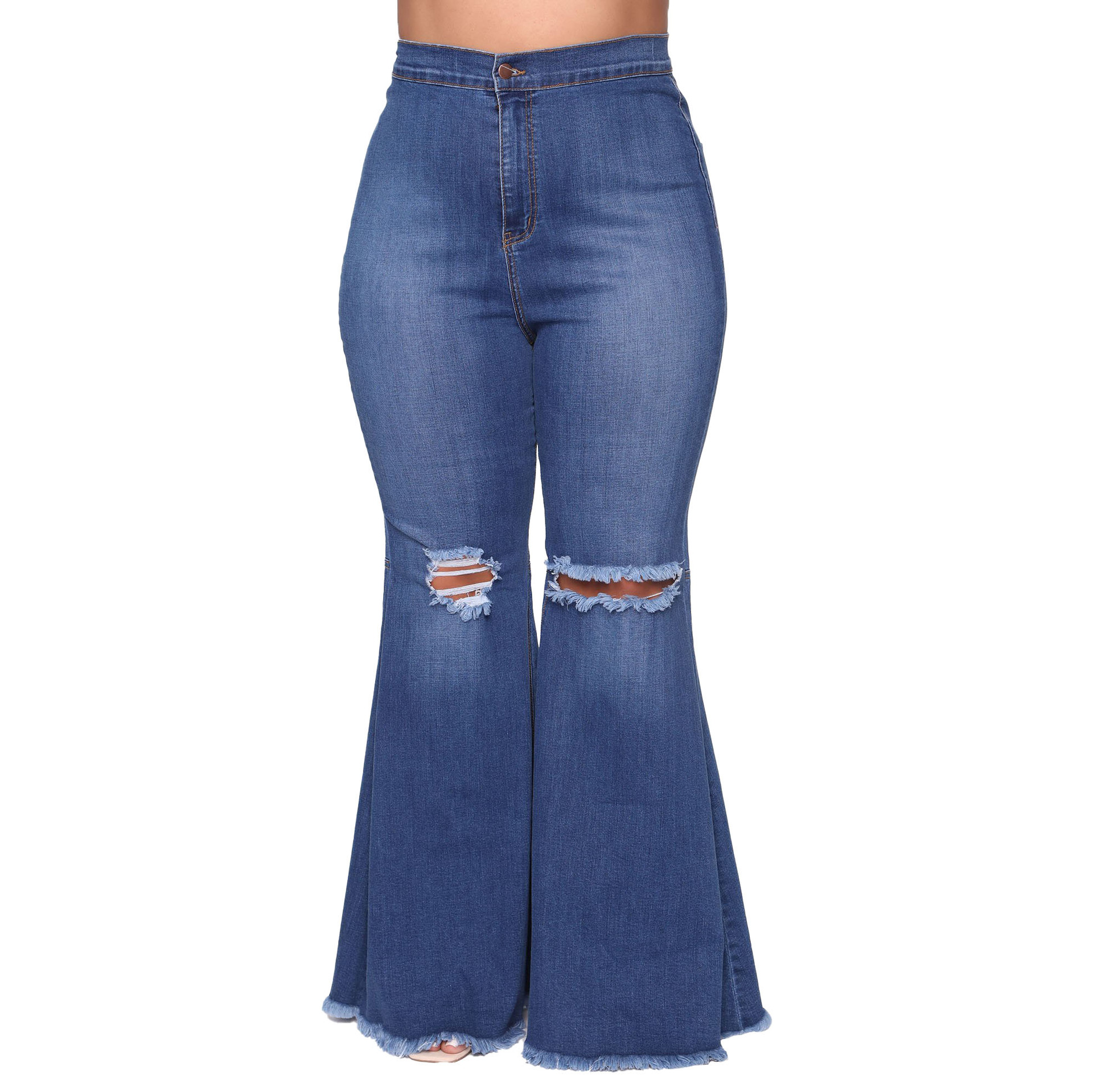 plus size Knee Holes Stretch Slim bootcut jeans nihaostyles clothing wholesale NSSF89230