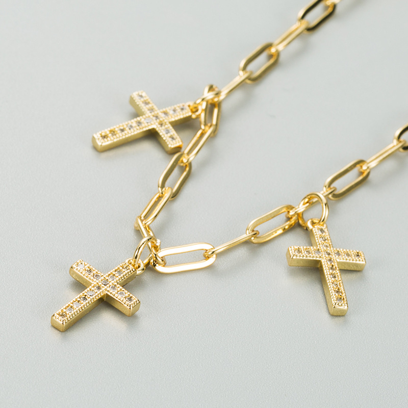 Cross Pendant Copper Micro-inlaid Zircon Chain Bracelet Wholesale Jewelry Nihaojewelry display picture 6